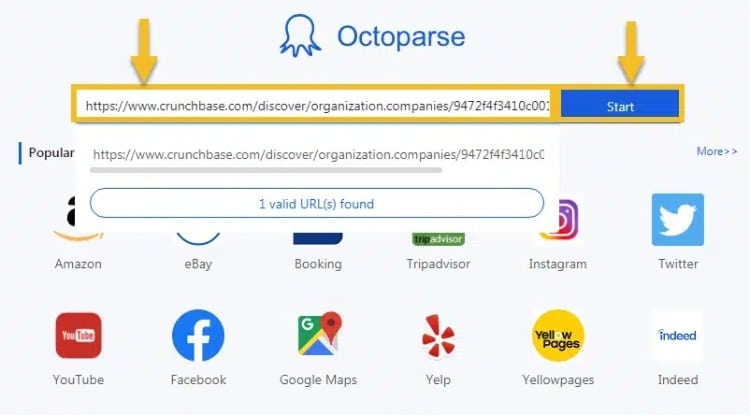 Octoparse 主屏幕并单击开始