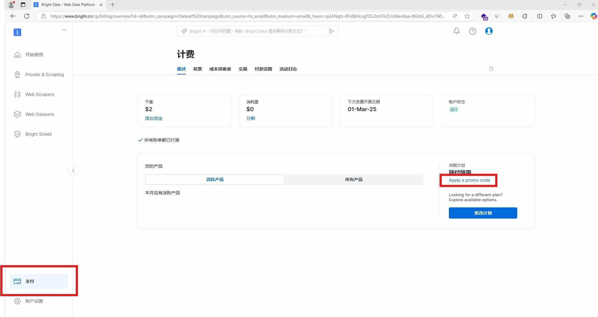 亮数据计费页面
