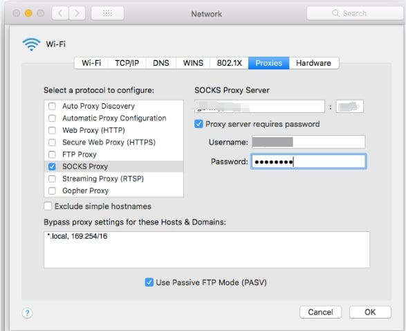 setup socks proxy on macOS