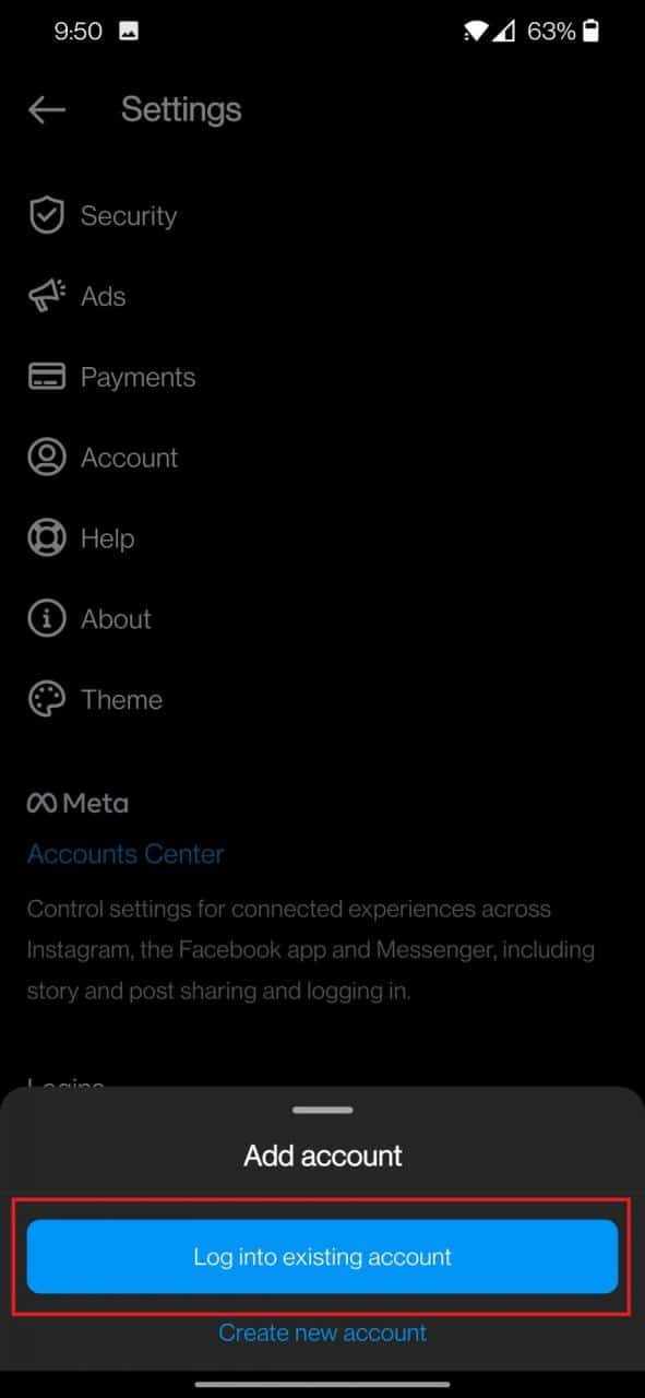 instagram mobile 添加现有帐户