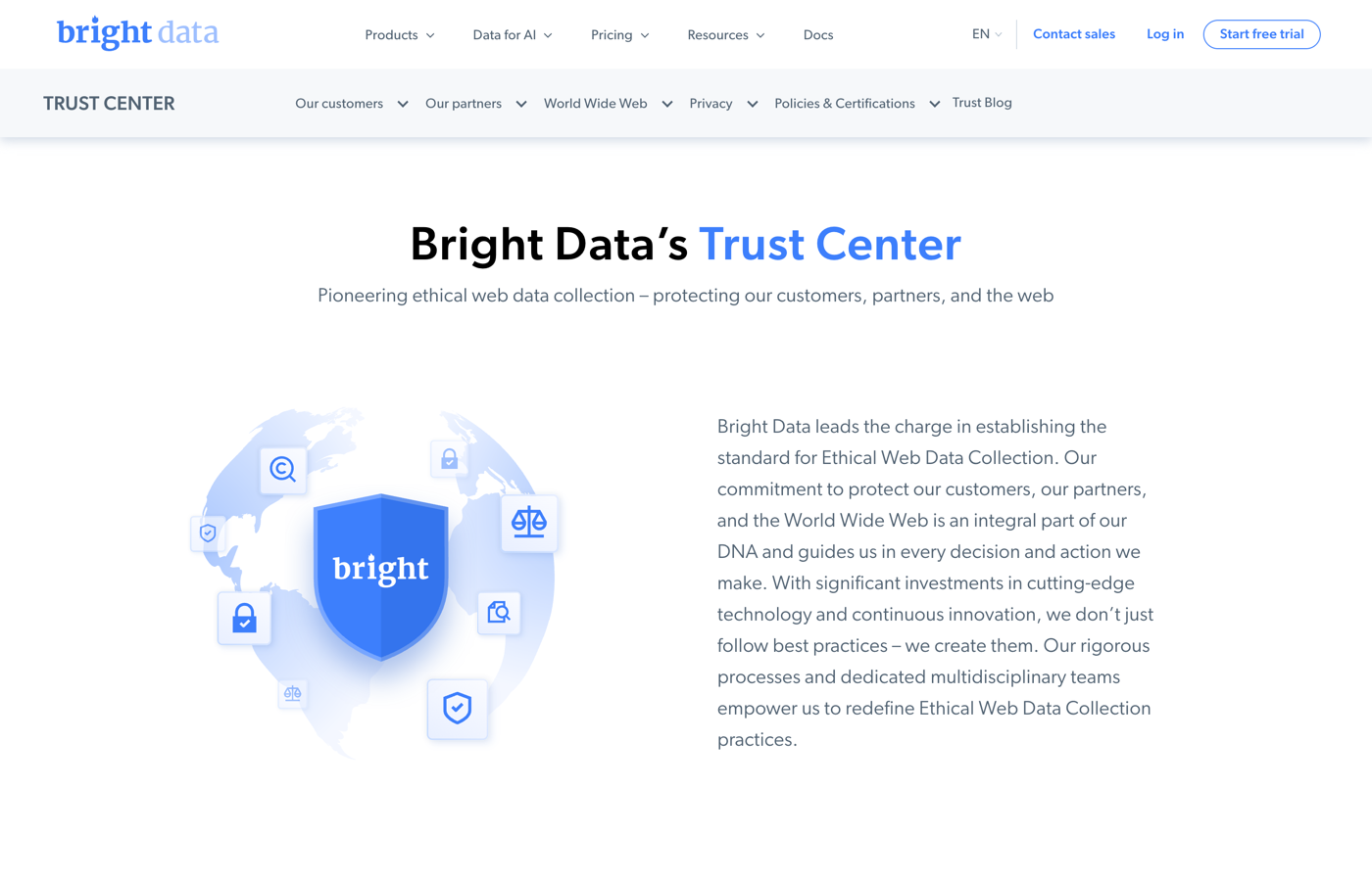 Bright Data Trust Center 合规页截图
